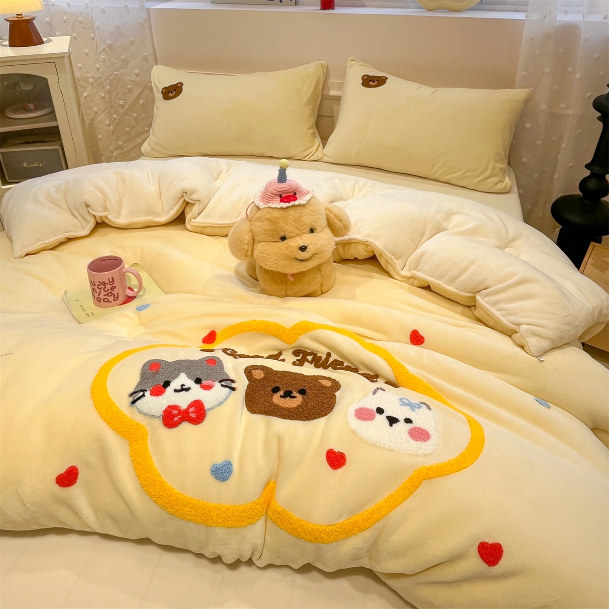 91家纺网 家纺一手货源 找家纺 星座家纺 2025新品牛奶绒毛巾绣冬被 被子被芯 冬被-萌宠奶油