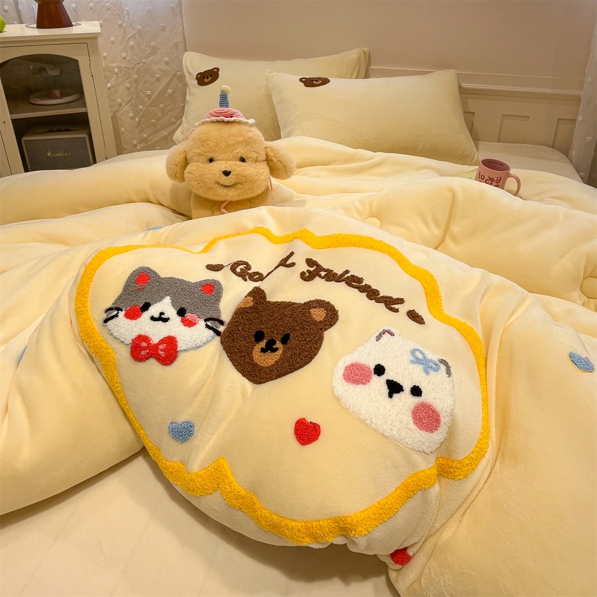 91家纺网 家纺一手货源 找家纺 星座家纺 2025新品牛奶绒毛巾绣冬被 被子被芯 冬被-萌宠奶油