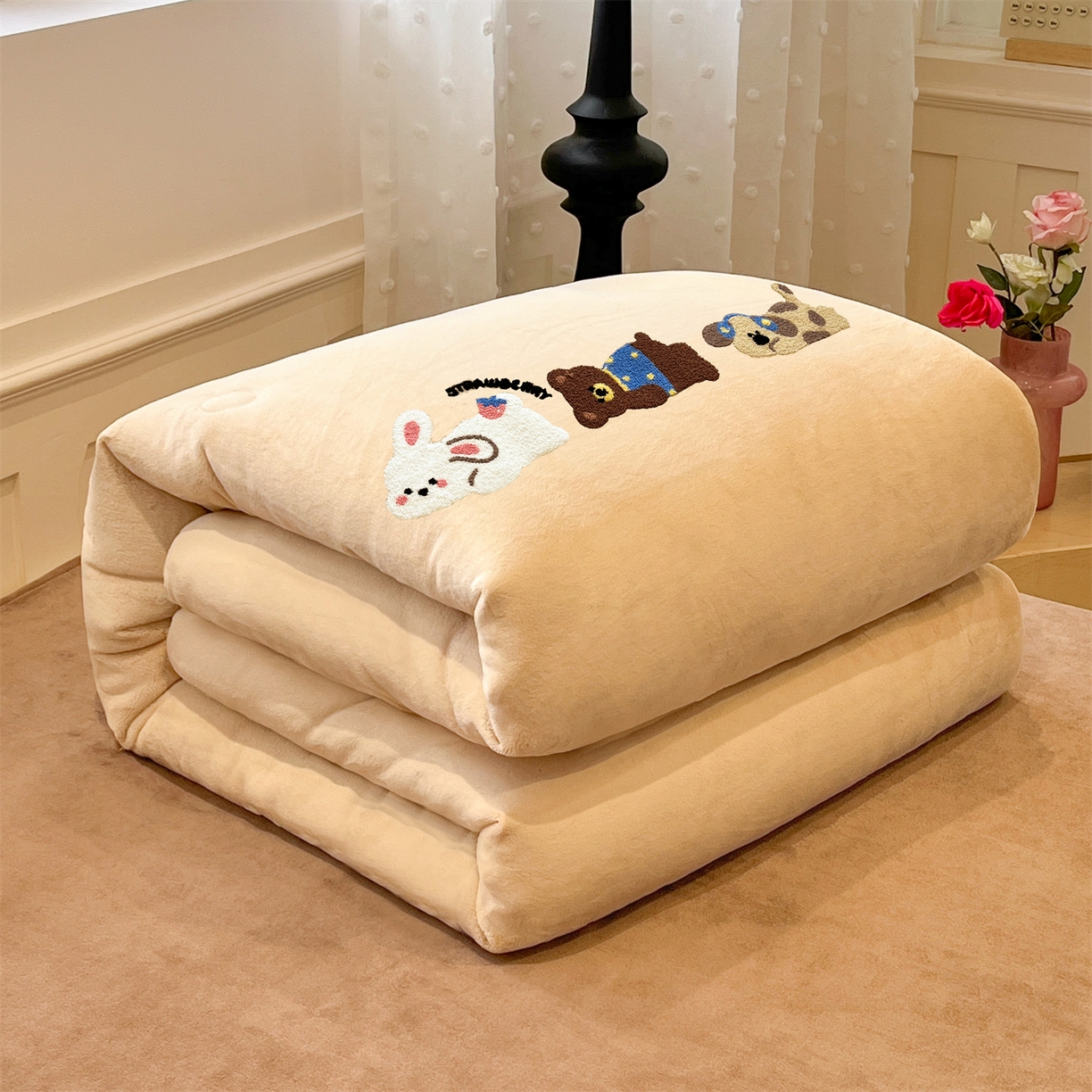 91家纺网 家纺一手货源 找家纺 星座家纺 2025新品牛奶绒毛巾绣冬被 被子被芯 冬被-森林派对