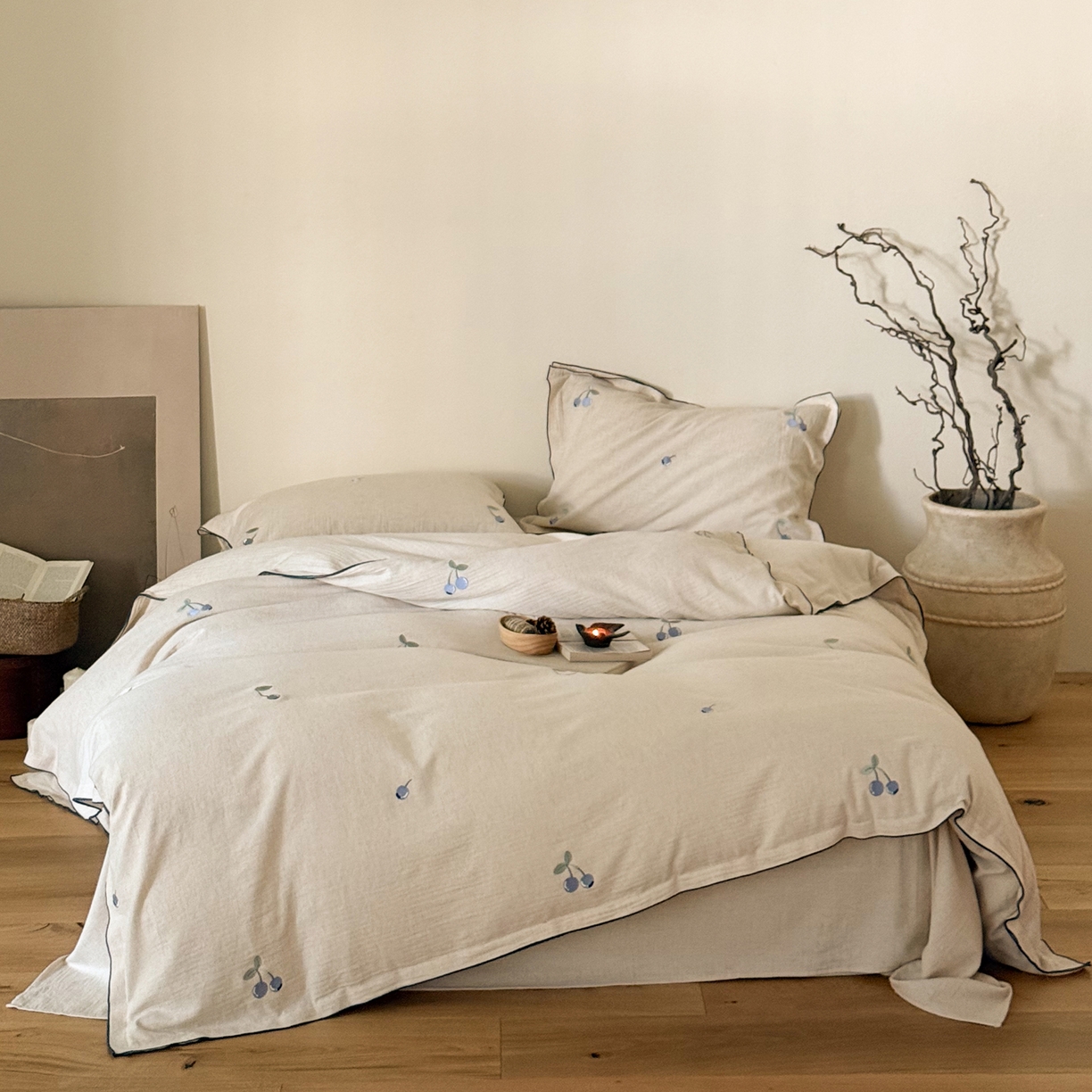 91家纺网 家纺一手货源 找家纺 （总）华超针织 2025新款棉麻密拷边刺绣四件套-蓝莓