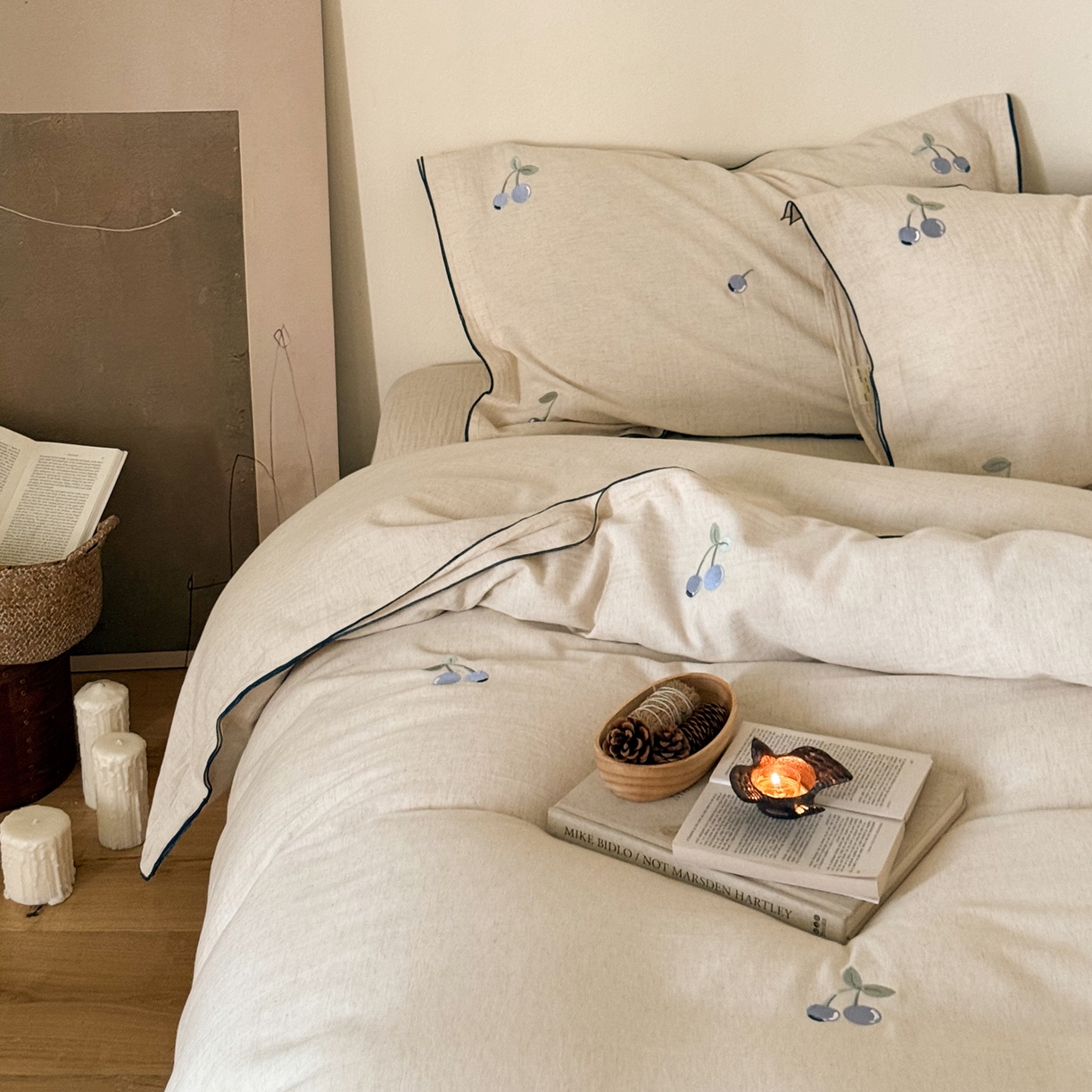 91家纺网 家纺一手货源 找家纺 （总）华超针织 2025新款棉麻密拷边刺绣四件套-蓝莓