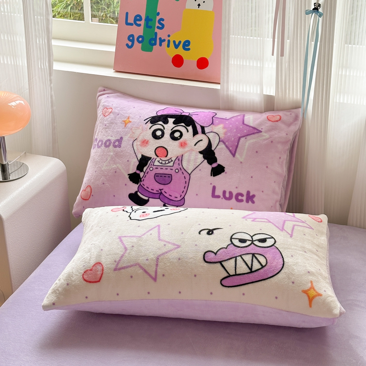 91家纺网 家纺一手货源 找家纺 一霖家纺 2025新款大版卡通牛奶绒四件套 搞怪新新紫