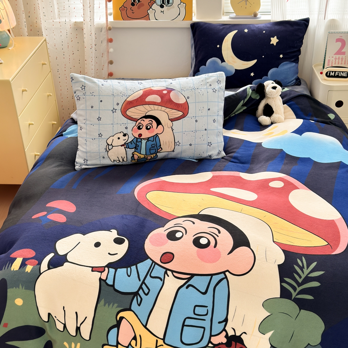 91家纺网 家纺一手货源 找家纺 一霖家纺 2025新款大版卡通牛奶绒四件套 星空小新