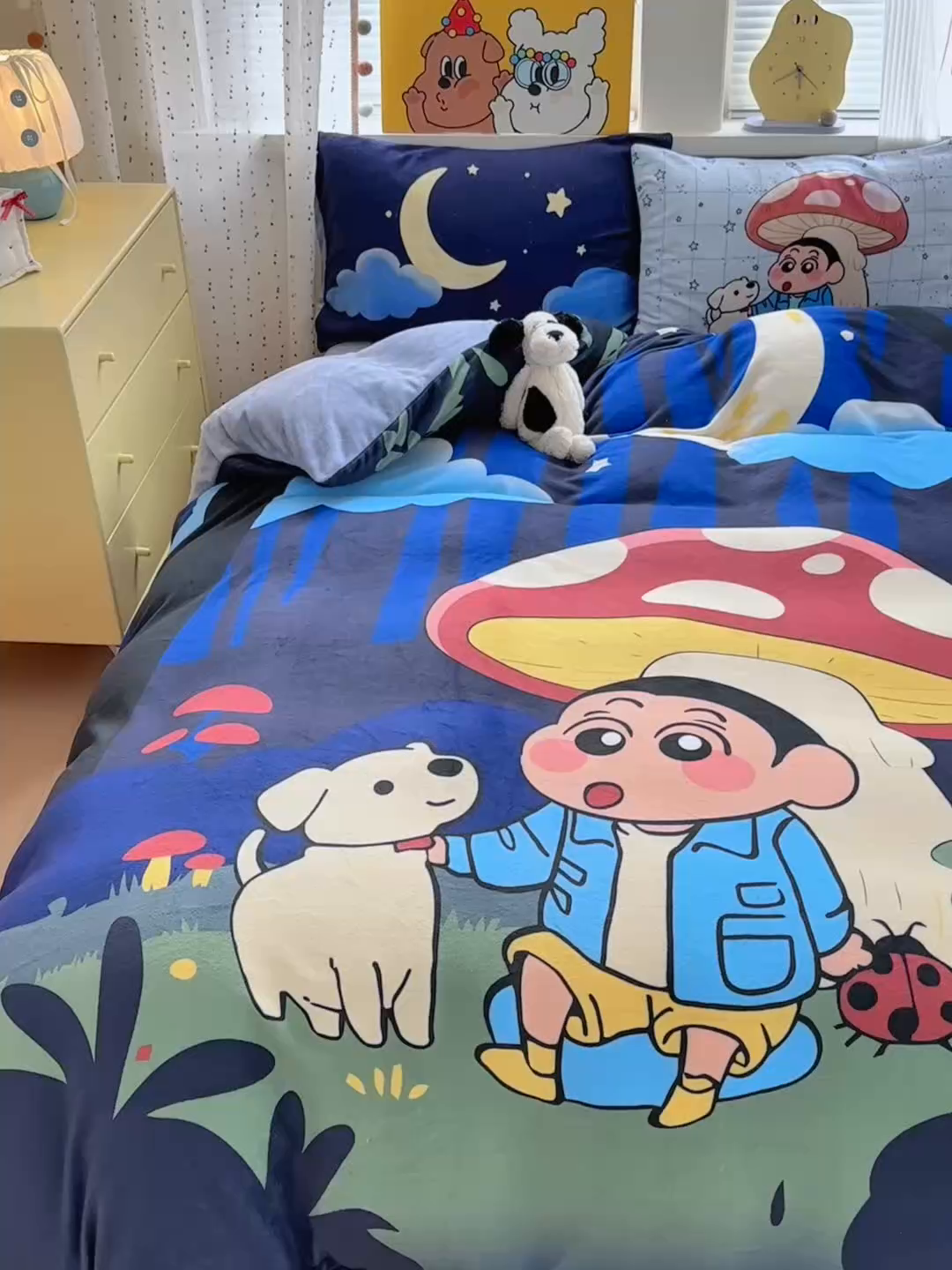 91家纺网 家纺一手货源 找家纺 一霖家纺 2025新款大版卡通牛奶绒四件套 星空小新