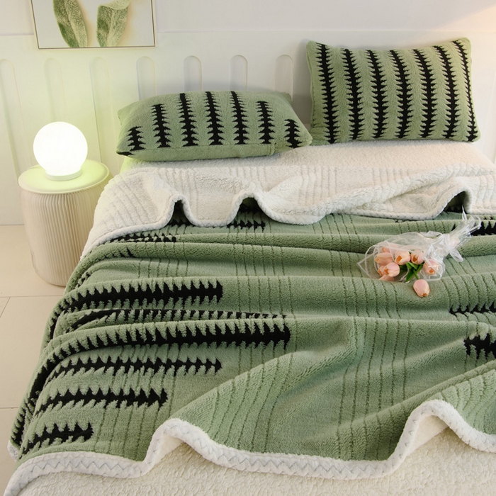 91家纺网 家纺一手货源 找家纺 圣靓 2025新款阳离子双面舒棉绒盖毯毛毯 杉影茶绿