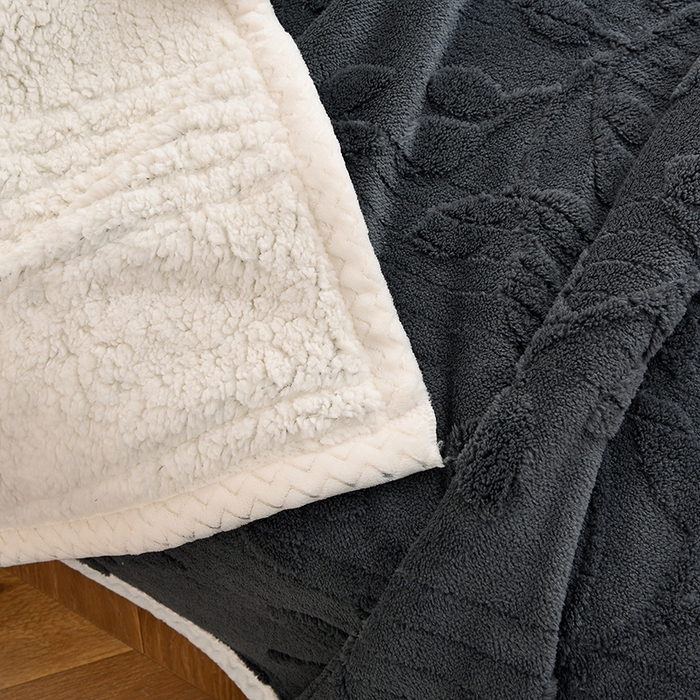 91家纺网 家纺一手货源 找家纺 圣靓 2025新款加厚塔芙绒叶语双层毯子毛毯 叶语灰