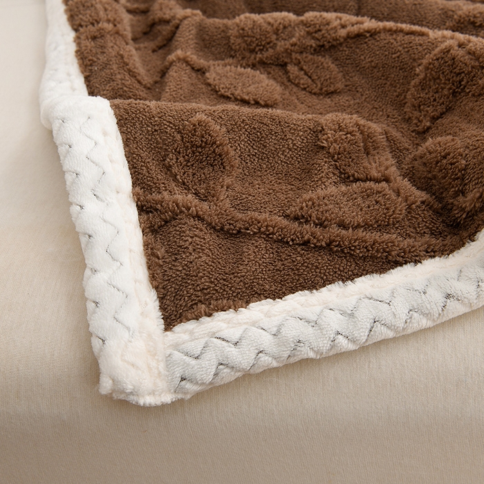 91家纺网 家纺一手货源 找家纺 圣靓 2025新款加厚塔芙绒叶语双层毯子毛毯 叶语咖