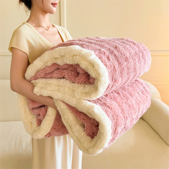 91家纺网 家纺一手货源 找家纺 2025新款泡泡绒毛毯仿兔毛绒毛毯毯子 科伦娜兔毛绒-豆沙