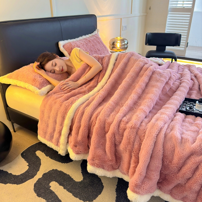 91家纺网 家纺一手货源 找家纺 2025新款泡泡绒毛毯仿兔毛绒毛毯毯子 科伦娜兔毛绒-豆沙