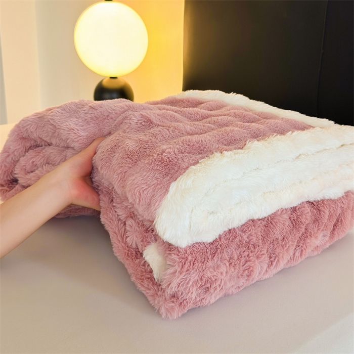 91家纺网 家纺一手货源 找家纺 2025新款泡泡绒毛毯仿兔毛绒毛毯毯子 科伦娜兔毛绒-豆沙