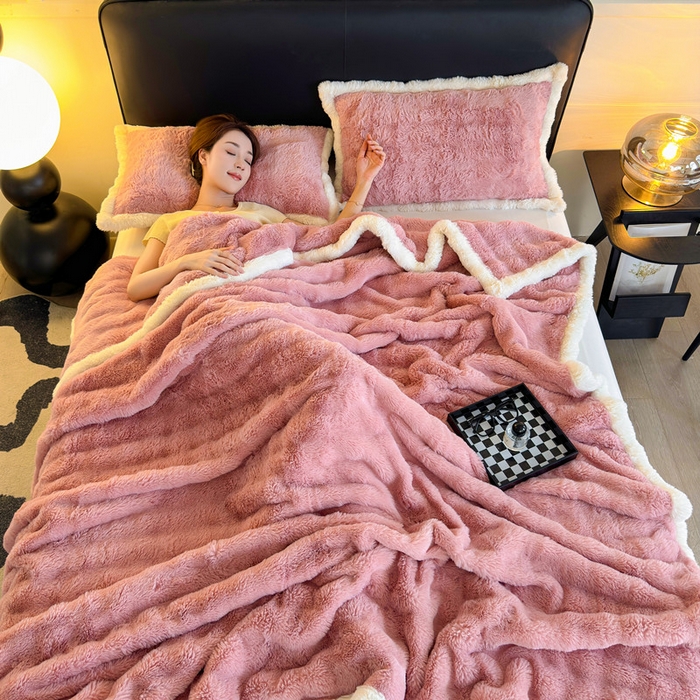 91家纺网 家纺一手货源 找家纺 2025新款泡泡绒毛毯仿兔毛绒毛毯毯子 科伦娜兔毛绒-豆沙