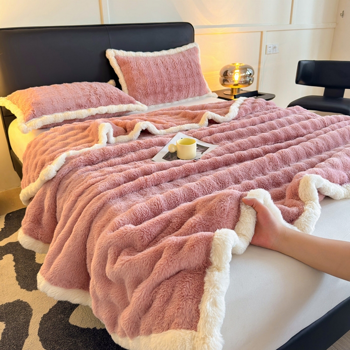 91家纺网 家纺一手货源 找家纺 2025新款泡泡绒毛毯仿兔毛绒毛毯毯子 科伦娜兔毛绒-豆沙