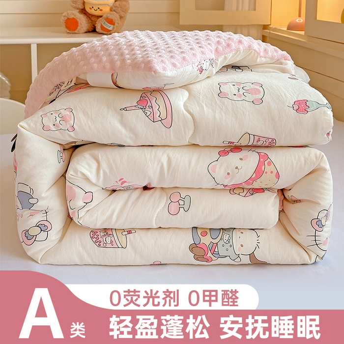昊川家纺 2025新款A类水洗双层纱豆豆被春秋被冬被被子被芯 奶猫