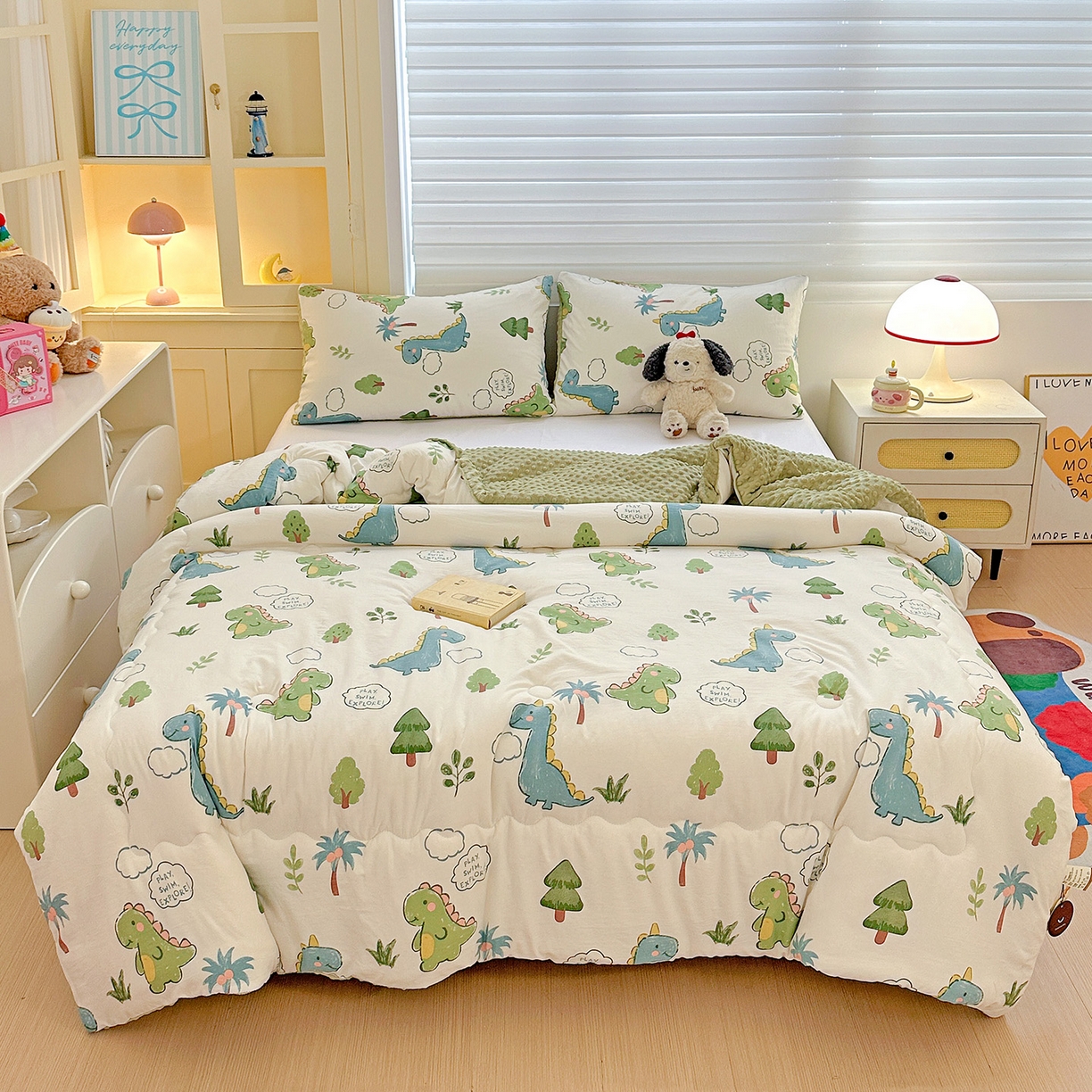 91家纺网 家纺一手货源 找家纺 昊川家纺 2025新款A类水洗双层纱豆豆被春秋被冬被被子被芯 恐龙星球