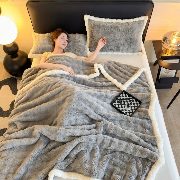 91家纺网 家纺一手货源 找家纺 2025新款泡泡绒毛毯仿兔毛绒毛毯毯子 科伦娜兔毛绒-灰