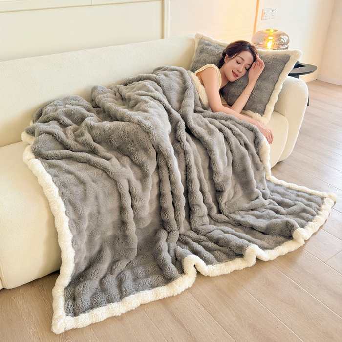 91家纺网 家纺一手货源 找家纺 2025新款泡泡绒毛毯仿兔毛绒毛毯毯子 科伦娜兔毛绒-灰