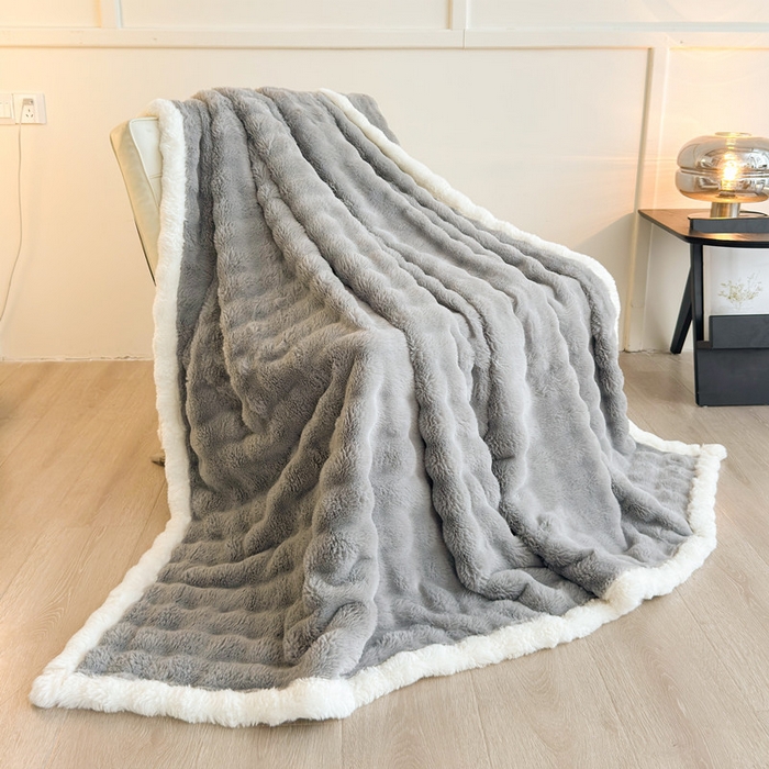91家纺网 家纺一手货源 找家纺 2025新款泡泡绒毛毯仿兔毛绒毛毯毯子 科伦娜兔毛绒-灰