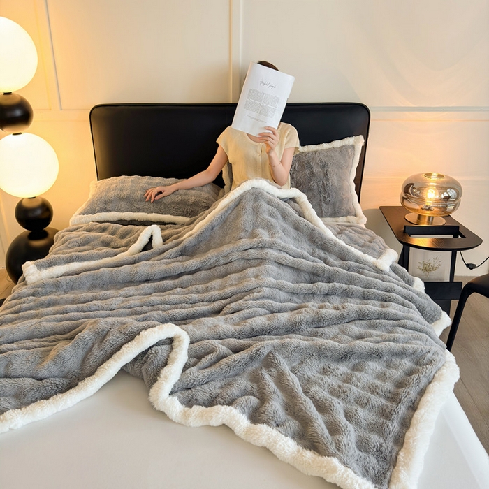 91家纺网 家纺一手货源 找家纺 2025新款泡泡绒毛毯仿兔毛绒毛毯毯子 科伦娜兔毛绒-灰