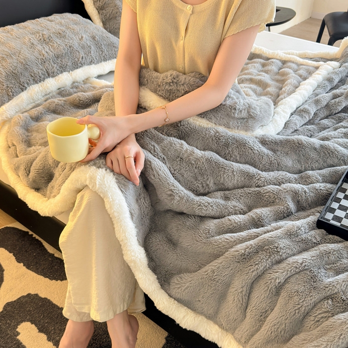 2025新款泡泡绒毛毯仿兔毛绒毛毯毯子 科伦娜兔毛绒-灰