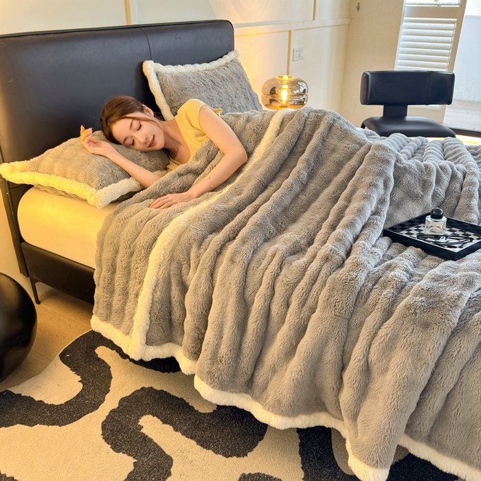 91家纺网 家纺一手货源 找家纺 2025新款泡泡绒毛毯仿兔毛绒毛毯毯子 科伦娜兔毛绒-灰