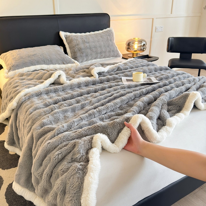 91家纺网 家纺一手货源 找家纺 2025新款泡泡绒毛毯仿兔毛绒毛毯毯子 科伦娜兔毛绒-灰