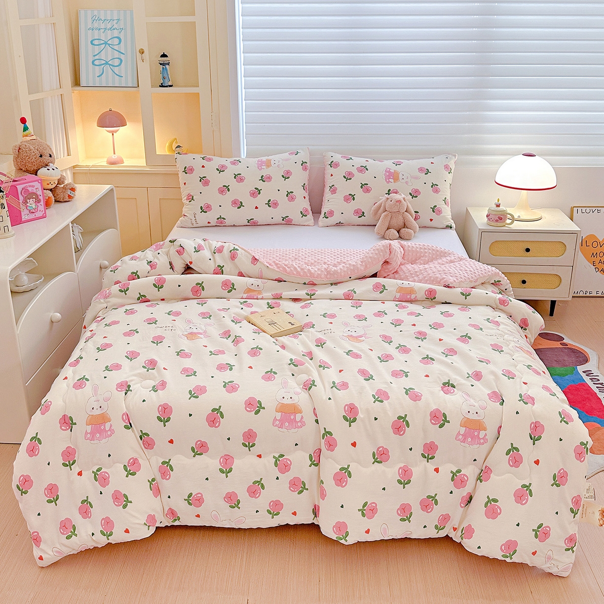 91家纺网 家纺一手货源 找家纺 昊川家纺 2025新款A类水洗双层纱豆豆被春秋被冬被被子被芯 蔓塔玫瑰