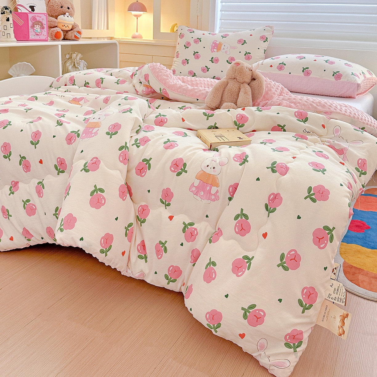 91家纺网 家纺一手货源 找家纺 昊川家纺 2025新款A类水洗双层纱豆豆被春秋被冬被被子被芯 蔓塔玫瑰