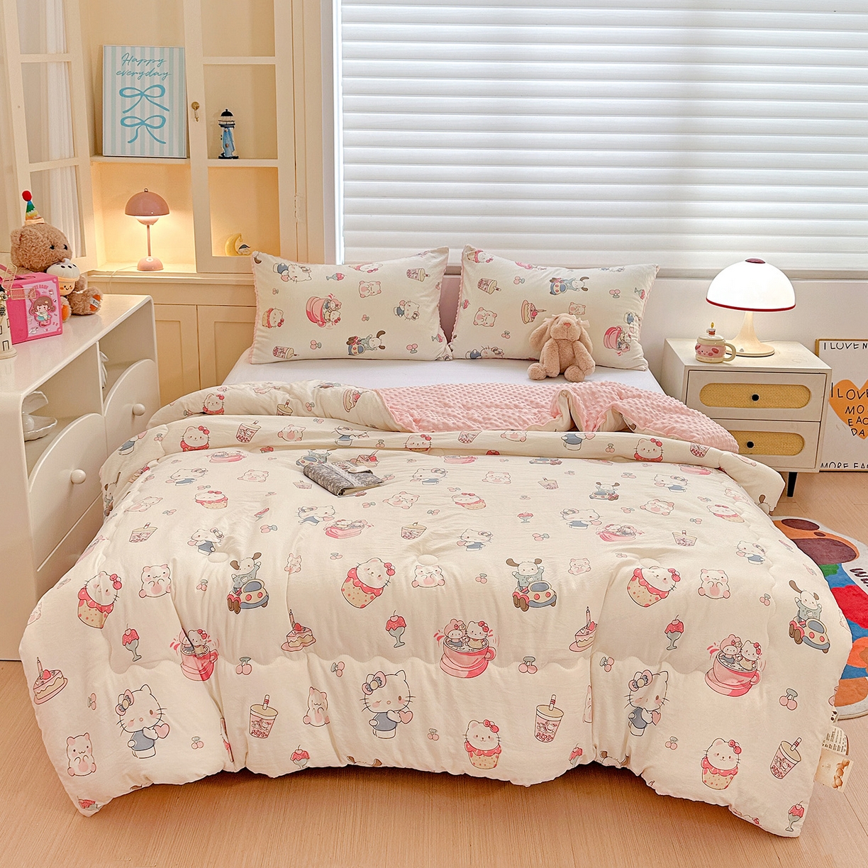 91家纺网 家纺一手货源 找家纺 昊川家纺 2025新款A类水洗双层纱豆豆被春秋被冬被被子被芯 奶猫