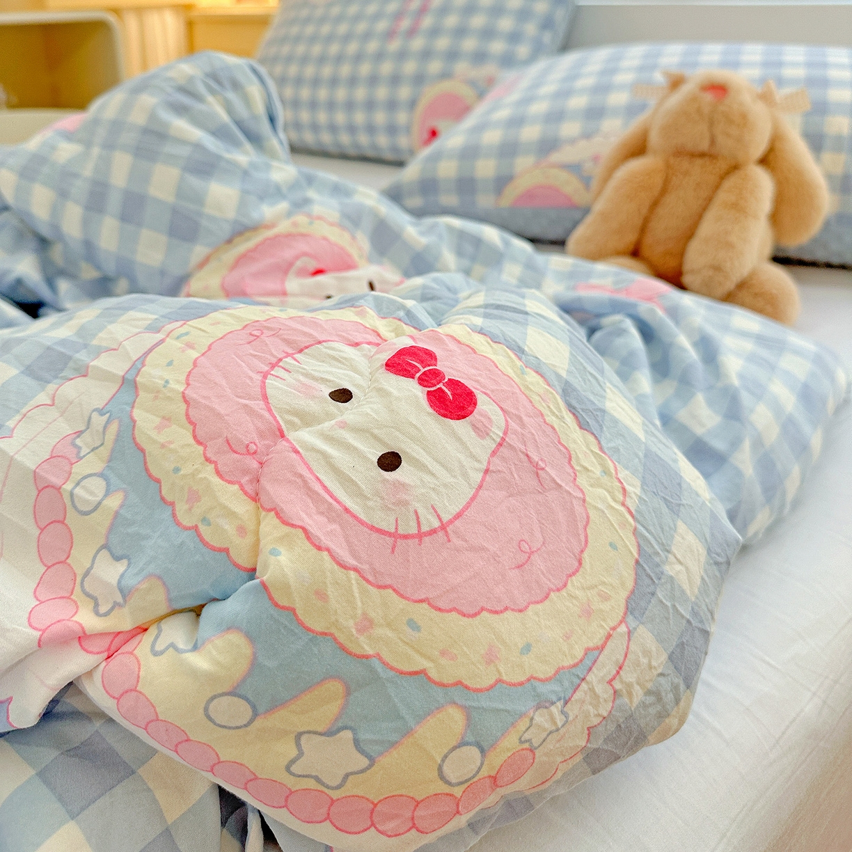 91家纺网 家纺一手货源 找家纺 昊川家纺 2025新款A类水洗双层纱豆豆被春秋被冬被被子被芯 蛋糕KT