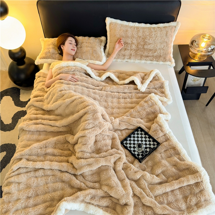 91家纺网 家纺一手货源 找家纺 2025新款泡泡绒毛毯仿兔毛绒毛毯毯子 科伦娜兔毛绒-咖