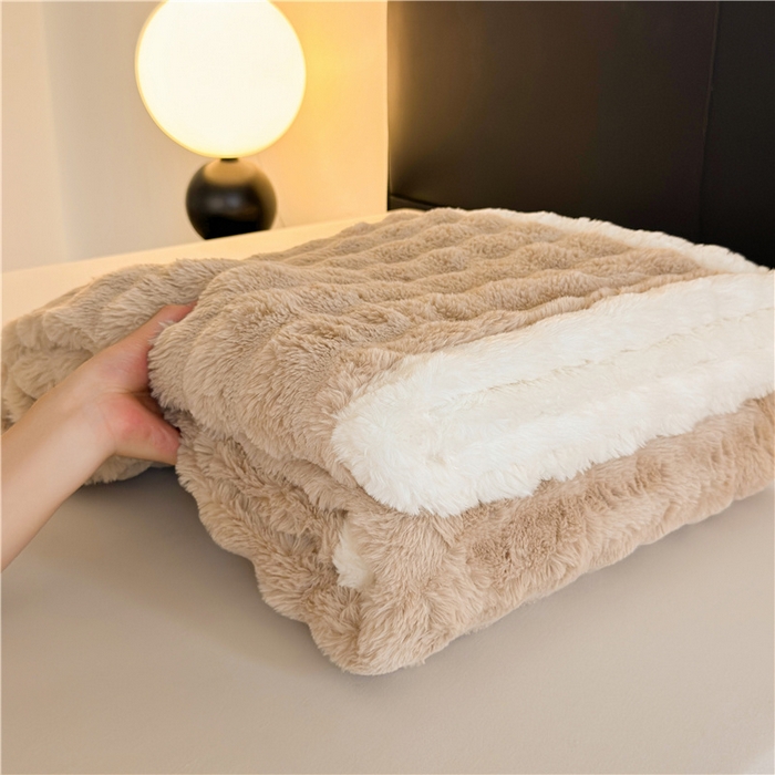 91家纺网 家纺一手货源 找家纺 2025新款泡泡绒毛毯仿兔毛绒毛毯毯子 科伦娜兔毛绒-咖