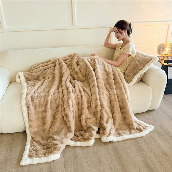 91家纺网 家纺一手货源 找家纺 2025新款泡泡绒毛毯仿兔毛绒毛毯毯子 科伦娜兔毛绒-咖