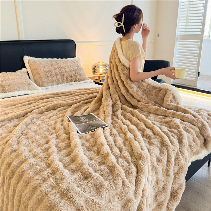 91家纺网 家纺一手货源 找家纺 2025新款泡泡绒毛毯仿兔毛绒毛毯毯子 科伦娜兔毛绒-咖