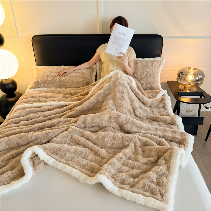 91家纺网 家纺一手货源 找家纺 2025新款泡泡绒毛毯仿兔毛绒毛毯毯子 科伦娜兔毛绒-咖