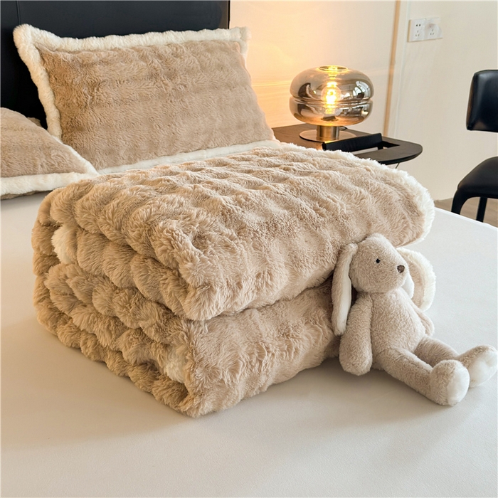 91家纺网 家纺一手货源 找家纺 2025新款泡泡绒毛毯仿兔毛绒毛毯毯子 科伦娜兔毛绒-咖