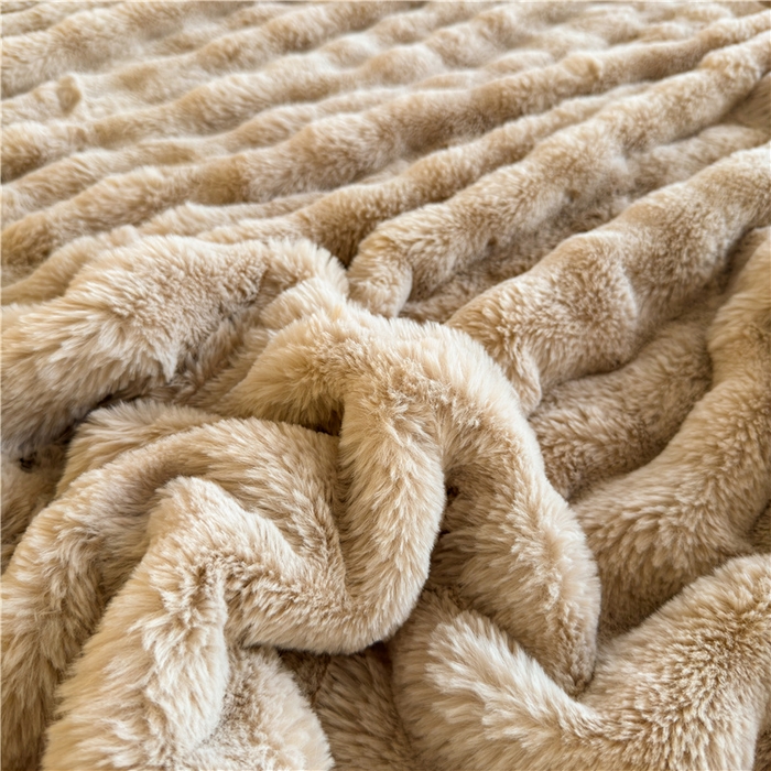 91家纺网 家纺一手货源 找家纺 2025新款泡泡绒毛毯仿兔毛绒毛毯毯子 科伦娜兔毛绒-咖