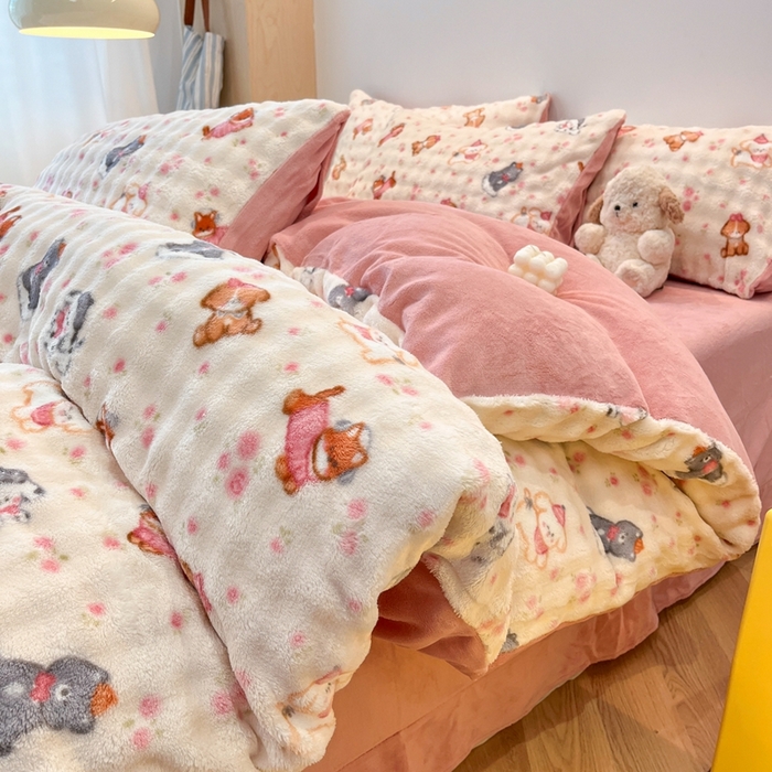 91家纺网 家纺一手货源 找家纺 （总）金梦拉家纺 2025直播爆款泡泡绒印花系列加厚牛奶绒四件套