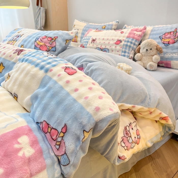 91家纺网 家纺一手货源 找家纺 （总）金梦拉家纺 2025直播爆款泡泡绒印花系列加厚牛奶绒四件套