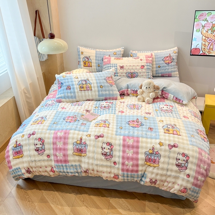 91家纺网 家纺一手货源 找家纺 （总）金梦拉家纺 2025直播爆款泡泡绒印花系列加厚牛奶绒四件套