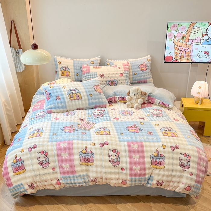 91家纺网 家纺一手货源 找家纺 （总）金梦拉家纺 2025直播爆款泡泡绒印花系列加厚牛奶绒四件套