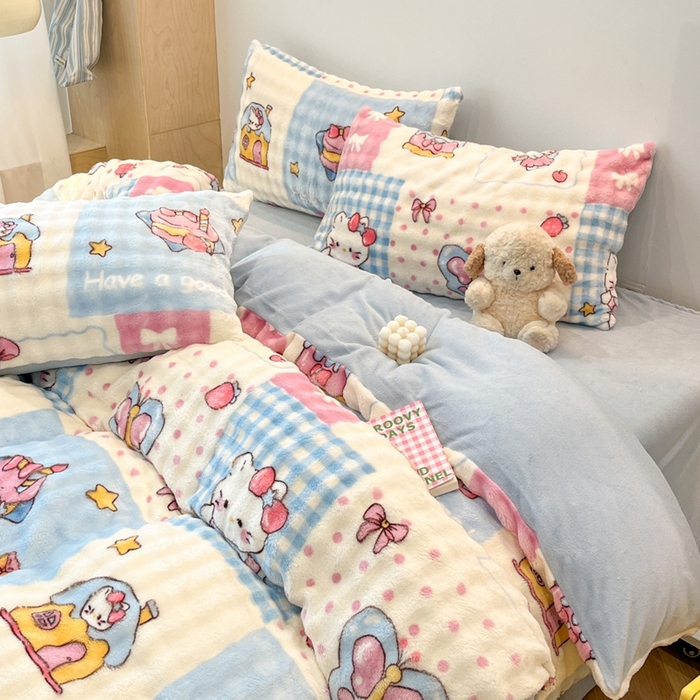 91家纺网 家纺一手货源 找家纺 （总）金梦拉家纺 2025直播爆款泡泡绒印花系列加厚牛奶绒四件套