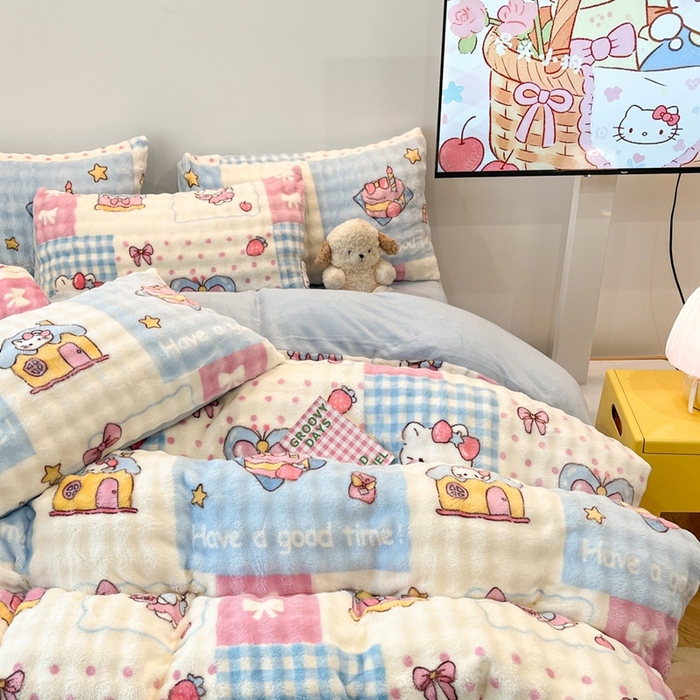 91家纺网 家纺一手货源 找家纺 （总）金梦拉家纺 2025直播爆款泡泡绒印花系列加厚牛奶绒四件套