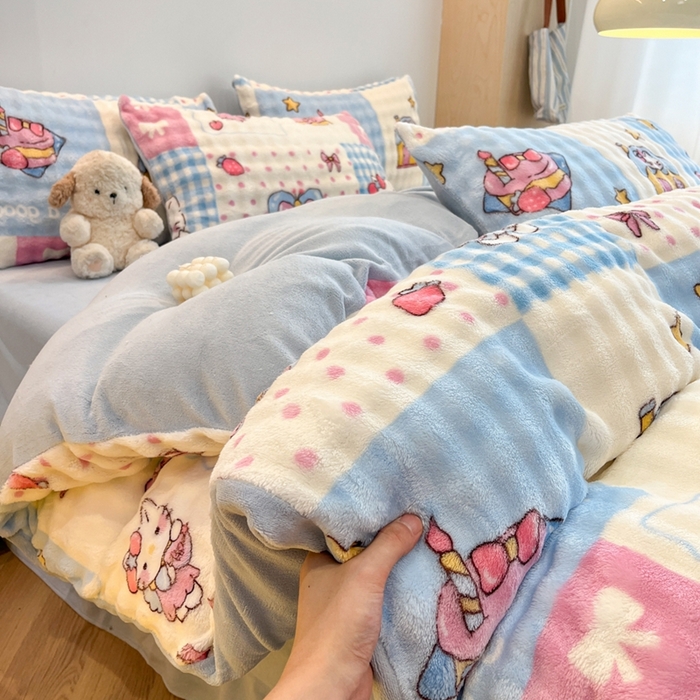 91家纺网 家纺一手货源 找家纺 （总）金梦拉家纺 2025直播爆款泡泡绒印花系列加厚牛奶绒四件套