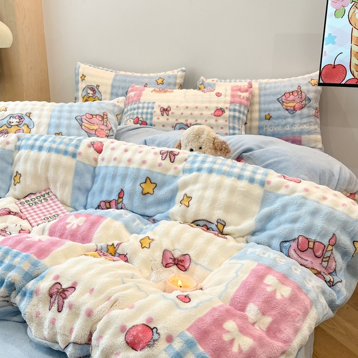 91家纺网 家纺一手货源 找家纺 （总）金梦拉家纺 2025直播爆款泡泡绒印花系列加厚牛奶绒四件套