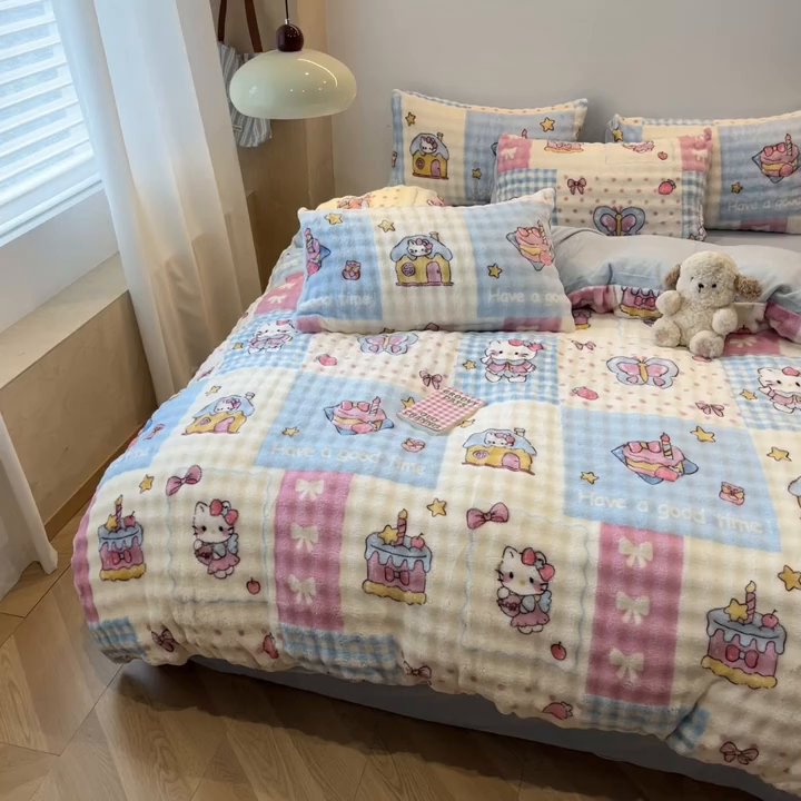 91家纺网 家纺一手货源 找家纺 （总）金梦拉家纺 2025直播爆款泡泡绒印花系列加厚牛奶绒四件套