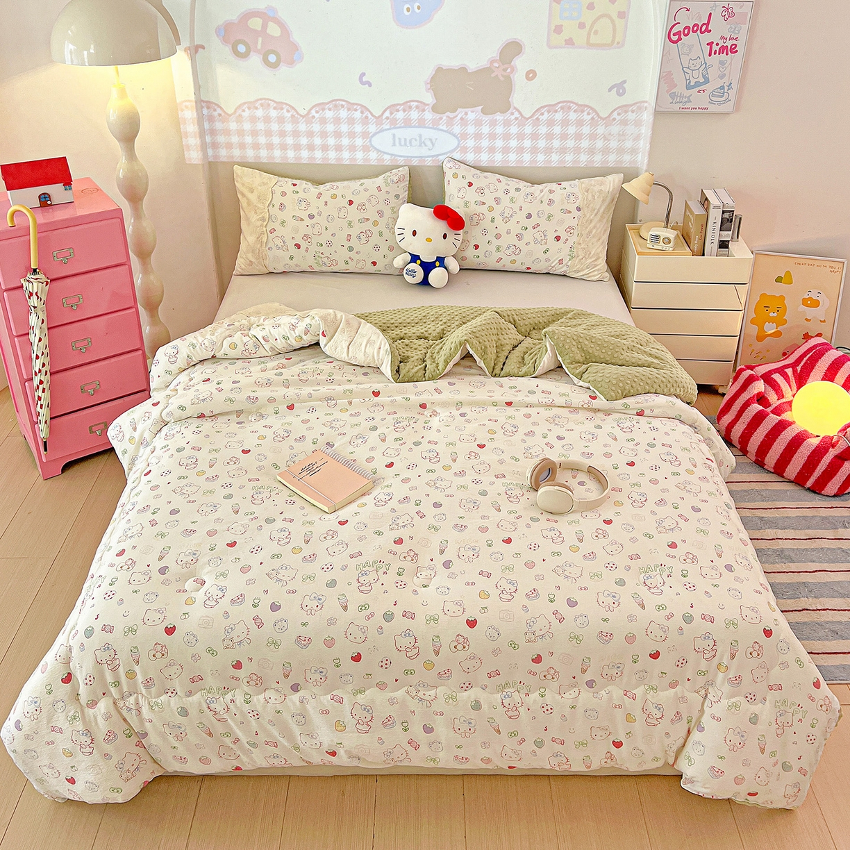 91家纺网 家纺一手货源 找家纺 昊川家纺 2025新款云感针织全棉花边豆豆被春秋被冬被被子被芯 甜品猫星球