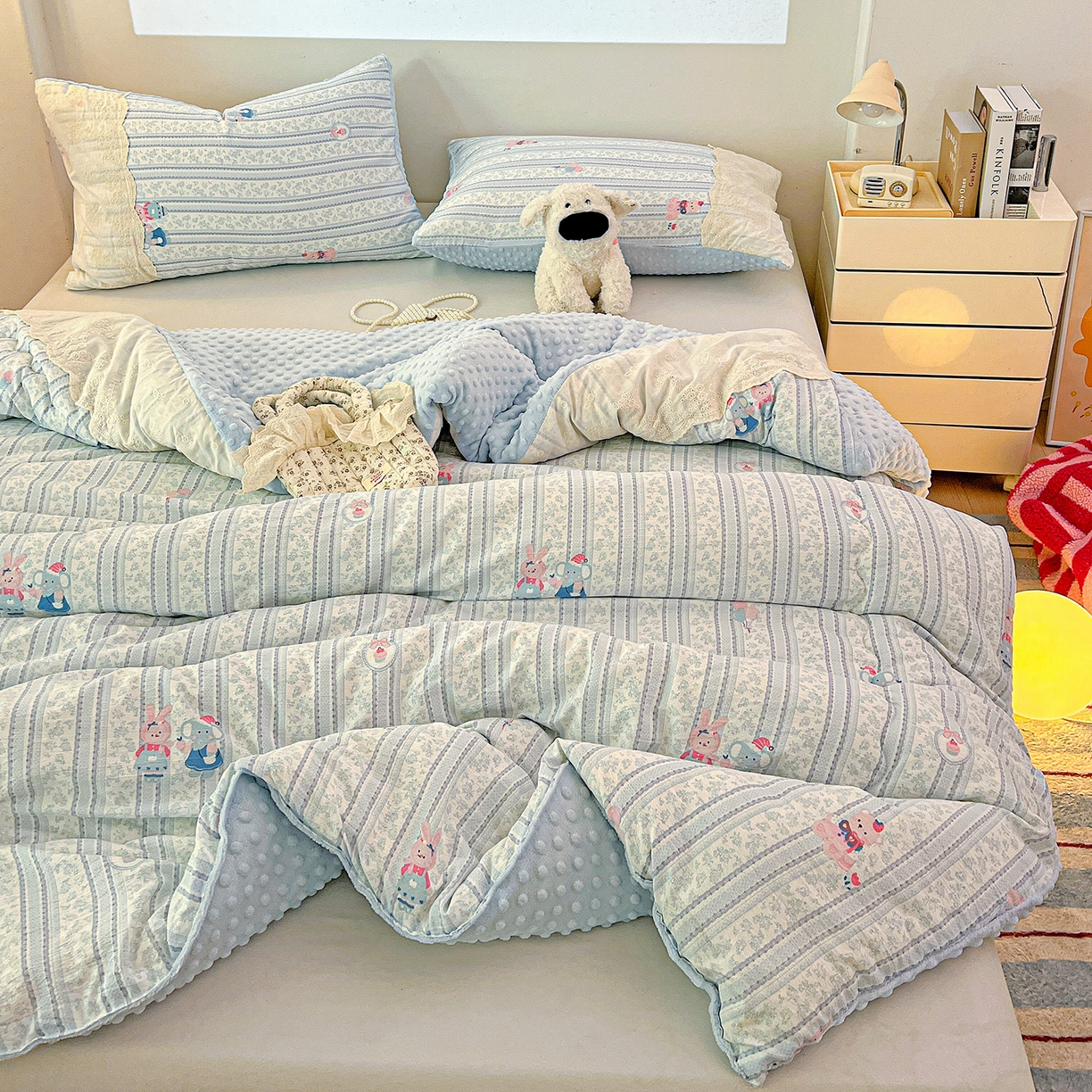 91家纺网 家纺一手货源 找家纺 昊川家纺 2025新款云感针织全棉花边豆豆被春秋被冬被被子被芯 小象宝宝