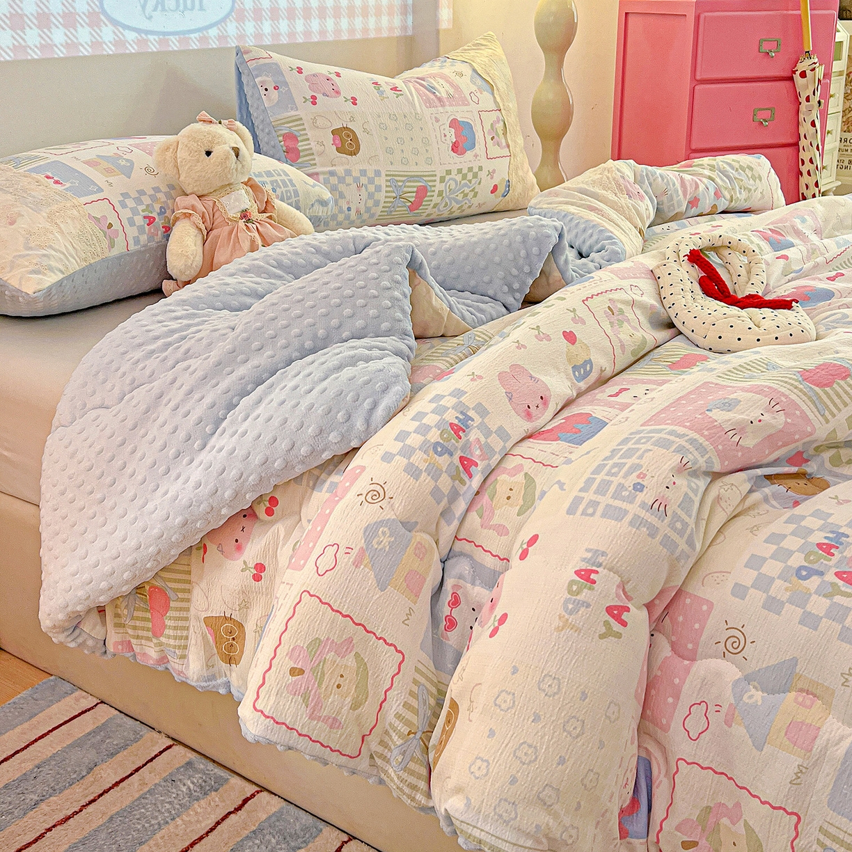 91家纺网 家纺一手货源 找家纺 昊川家纺 2025新款云感针织全棉花边豆豆被春秋被冬被被子被芯 奶油块块