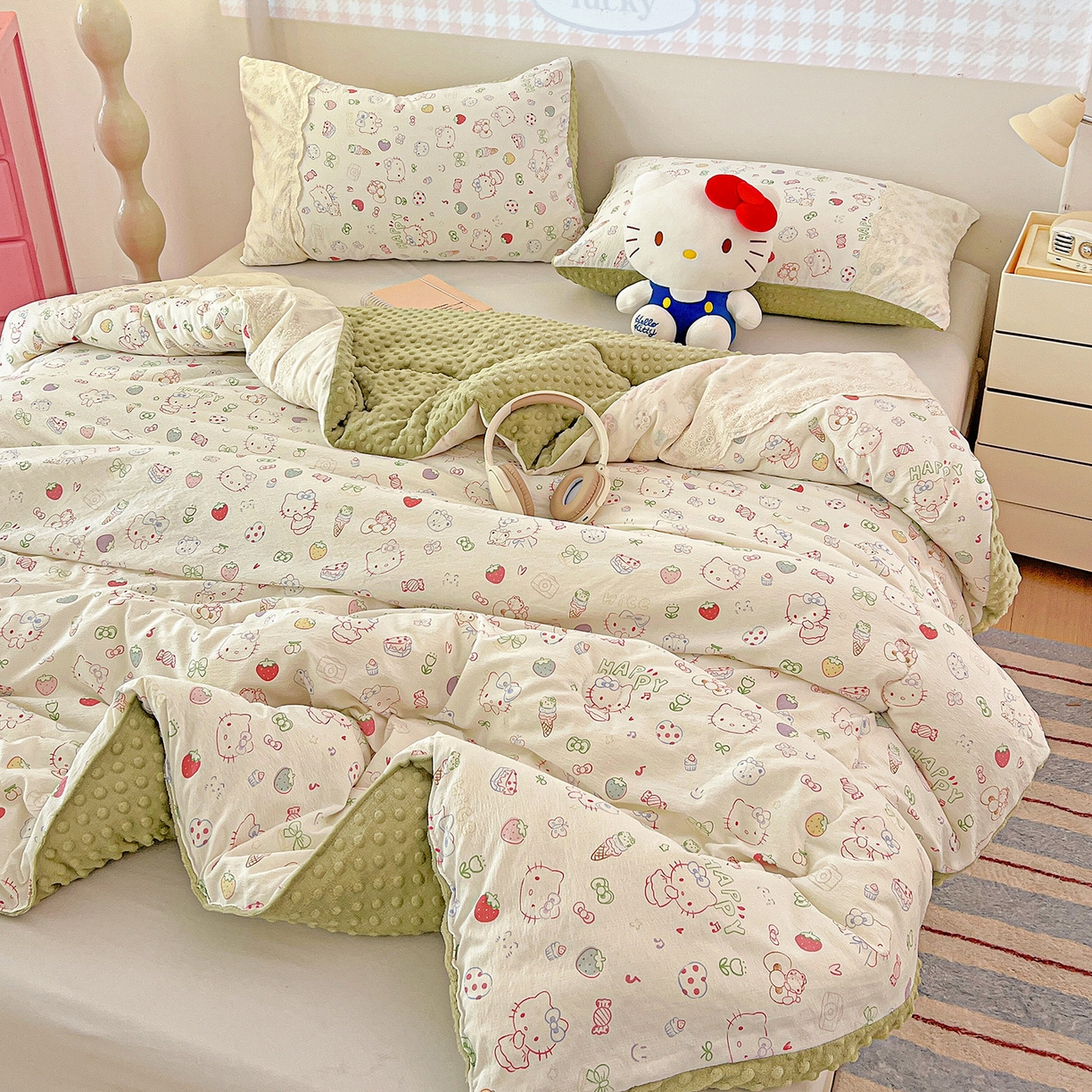 91家纺网 家纺一手货源 找家纺 昊川家纺 2025新款云感针织全棉花边豆豆被春秋被冬被被子被芯 甜品猫星球