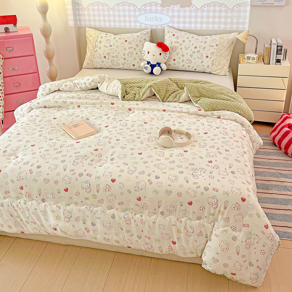 91家纺网 家纺一手货源 找家纺 昊川家纺 2025新款云感针织全棉花边豆豆被春秋被冬被被子被芯 甜品猫星球